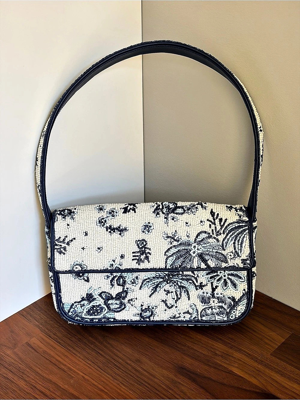 STAUD | Tommy Beaded Shoulder Bag Blue Palm